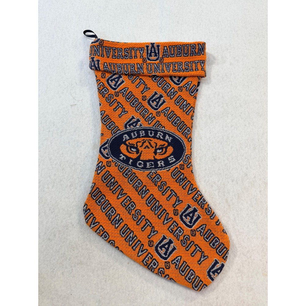 Auburn Tigers NCAA Christmas Stocking Orange Navy Blue Woven Logo Holiday Decor